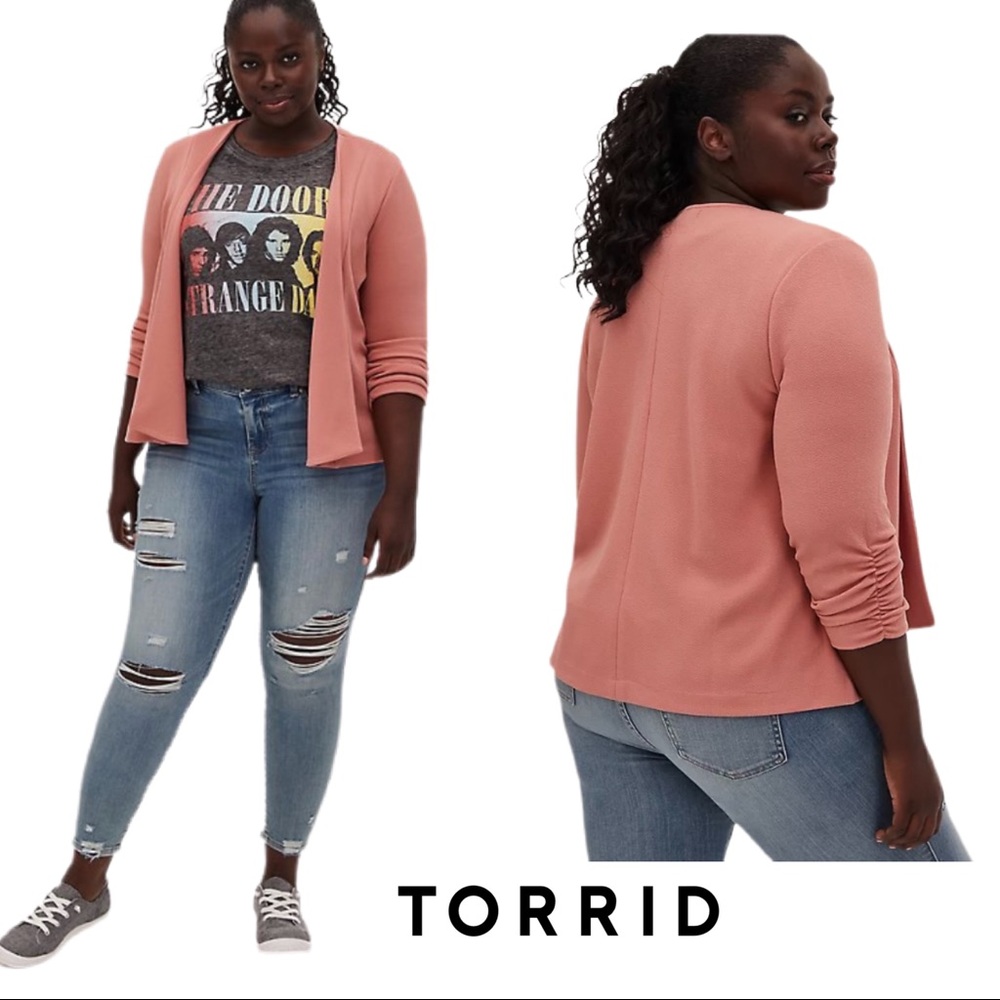 NEW TORRID DUSTY CORAL CREPE DRAPE FRONT BLAZER